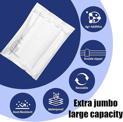 10 Pack Jumbo Vacuum Storage Bags with Hand Pump, Sturdy Leak-Free Vacuum Seal Bags, 80% Space Saver Vacuum Seal Bags for Clothing, Pillows, Bedding, Blankets, Comforters, Travel Luggage - Jumbo
