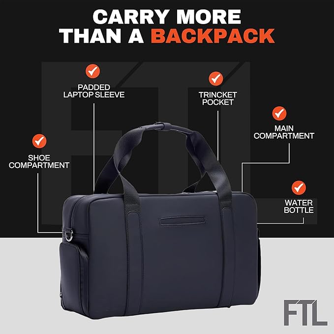 The FTL Lite Mens Gym to Office Bag - 17L Briefcase Gym Bag Hybrid with Shoe Compartment & 16" Laptop Sleeve - Executive Daily Carry & Overnight Duffel for Athletic Business Pros - Kenmare Black