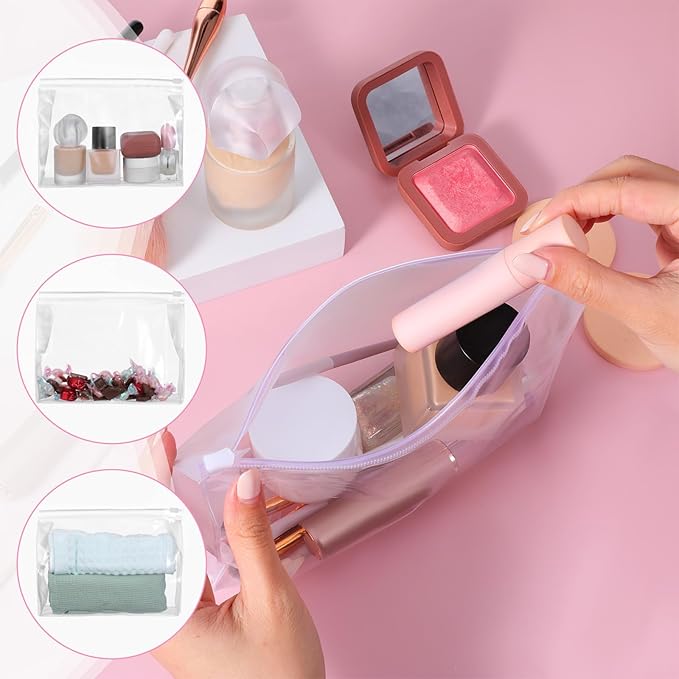 100pcs Small Clear Makeup Bag 7.9"× 5.9"× 2" Reusable Plastic Zipper Pouches Mini Clear Zipper Pouch Travel Plastic Cosmetic Organizer Transparent Waterproof for Toiletries Swimsuit Bikini Bathing