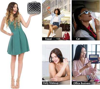 Travel Makeup Bag Makeup Cosmetic Train Case Organizer Portable Storage Bag with Adjustable Dividers for Cosmetics Makeup Brushes Toiletry Jewelry Black Laser Grid Pattern