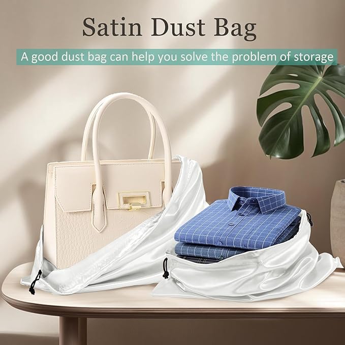 10 Pack Dust Bags for Handbags, Shoe Dust Bags for Purses, Silk Cotton Purse Cover Storage Bag(White, M-19.6 × 15.7 in)