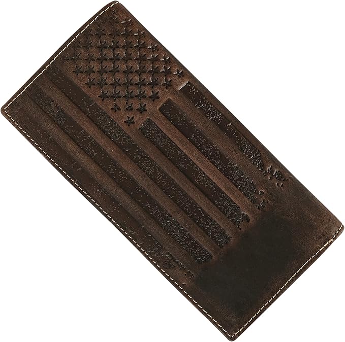 ELIZO Leather Long Wallet for Men Western Wallet Rodeo Mens Wallet Flat Bifold Wallets for Men Biker Billfold Wallet for Men Cowboy Wallet RFID Wallet for Men with Credit Card Holder