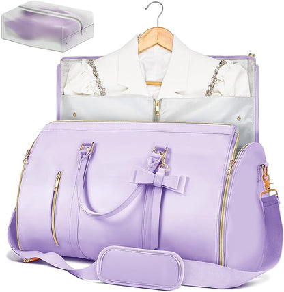 Garment Bags for Travel for Women, Stylish Garment Duffle Bag, Convertible & Foldable 2 in 1 PU Suit Bag For Hanging Clothes, Business Trip Bag With Toiletry Pocket & Shoes Compartment, Purple