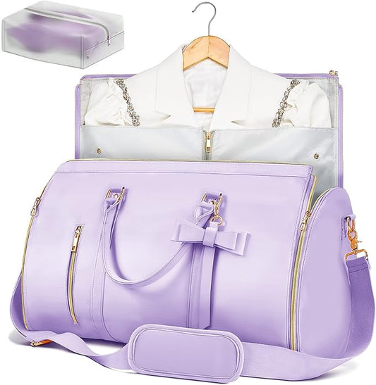 Garment Bags for Travel for Women, Stylish Garment Duffle Bag, Convertible & Foldable 2 in 1 PU Suit Bag For Hanging Clothes, Business Trip Bag With Toiletry Pocket & Shoes Compartment, Purple