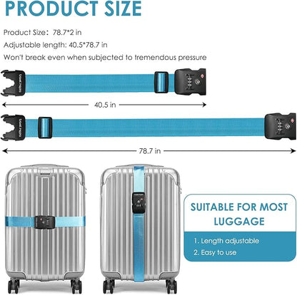 Travel Inspira Luggage Straps for Suitcases with TSA Lock, Protect Your Luggage Anti-Burst, High Visibility Color, Easy to Identify Luggage Adjustable Heavy Duty Belt for 20-32 Inch Suitcases