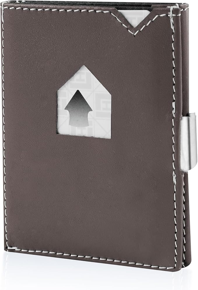 Men's Wallet, Genuine Leather RFID Blocking Slim Money Clip Wallet Minimalist Front Pocket Tri-Fold Money Clip Credit Card Holder with Present Box Dark Brown