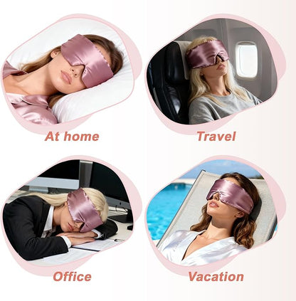 VOCOSTE 22 Momme Pure Silk Sleep Mask with Travel Pouch, 3D Contour Adjustable Blindfold for Side Sleepers, Eyelash Protecting for Natural Lashes & Extensions, Bean Pink