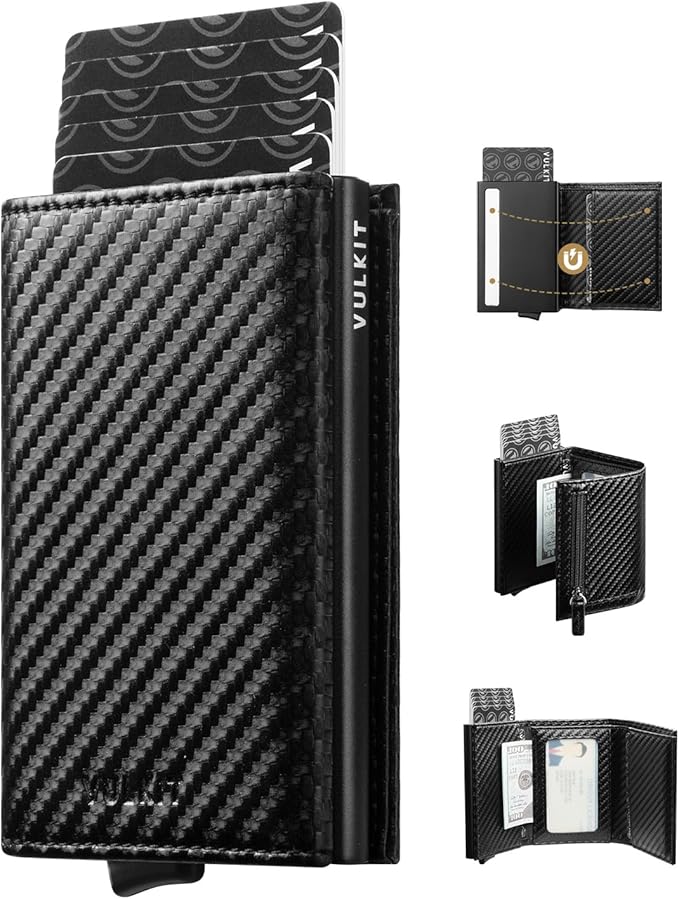 VULKIT Pop up Wallet Minimalist Cash Wallets RFID Blocking Leather Smart Credit Card Holder with Magnetic Closure for Men