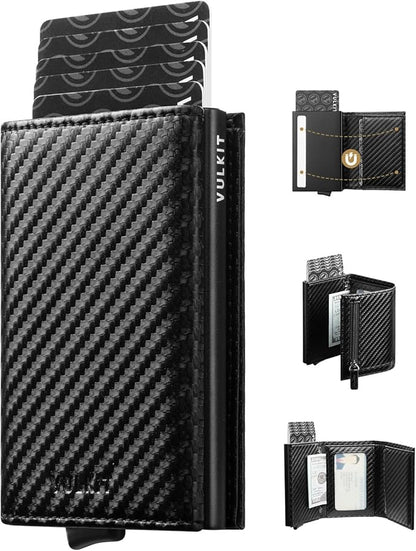 VULKIT Pop up Wallet Minimalist Cash Wallets RFID Blocking Leather Smart Credit Card Holder with Magnetic Closure for Men