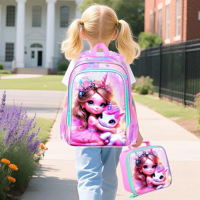 AGSDON 5 Piece Kids Luggage Set for Girls, Cute Rolling Wheels Suitcase for Toddler, Children Travel Carry on Suitcase - unicorn