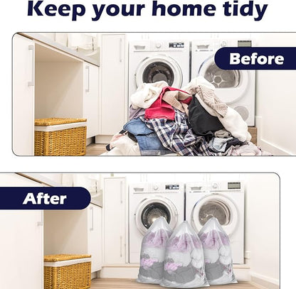 6 Pack Mesh Drawstring Laundry Bag 24" X 36" Mesh Laundry Bags Large for Washing Machine, Sturdy White Net Laundrys Bag for Factory, University, Dormitory, Travel and Apartment Dweller