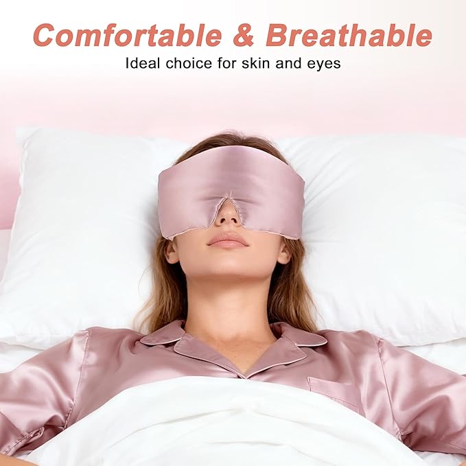 VOCOSTE 22 Momme Pure Silk Sleep Mask with Travel Pouch, 3D Contour Adjustable Blindfold for Side Sleepers, Eyelash Protecting for Natural Lashes & Extensions, Light Pink