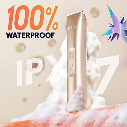 Pubic Hair Trimmer for Women – Electric Razor for Private Area & Sensitive Skin, Cordless Rechargeable Lady Shaver for Intimate Grooming – Smooth, No-Irritation, Rechargeable, IPX7 Waterproof (Gold)