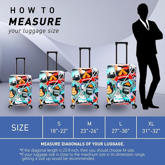 Travel Luggage Cover Protector Washable Suitcase Cover Fits 27-30 Inch Luggage (L,Color,Exploring)
