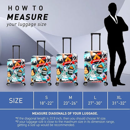 Travel Luggage Cover Protector Washable Suitcase Cover Fits 27-30 Inch Luggage (L,Color,Exploring)