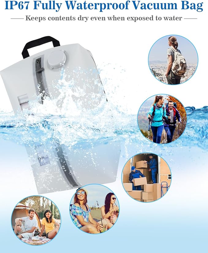 2025 Professional Vacuum Bags with Built-in Pump, 30L Vacuum Seal Bags with See-through Window, Space Saver Bags for Clothing Travel IP67, Reusable Compression Bag (Silver White 1PC)