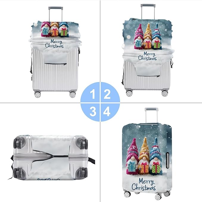Christmas Luggage Cover – Cute Gnome Travel Suitcase Protector, Waterproof & Stretchable Luggage Sleeve with Zipper for Holiday Trave,S