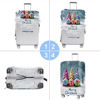 Christmas Luggage Cover – Cute Gnome Travel Suitcase Protector, Waterproof & Stretchable Luggage Sleeve with Zipper for Holiday Trave,S