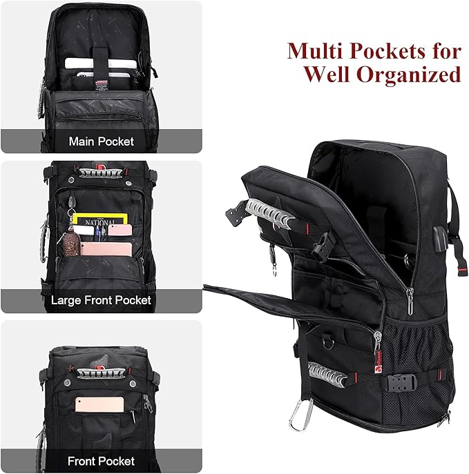 WITZMAN Travel Backpack for Men and Women Convertible Duffle Luggage Bag fit 17 Inch Laptop Carry On Bags for Airplane (B681 Black)