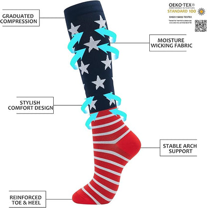 fenglaoda Compression Socks Women Men 6 Pairs, Knee High Best Support Circulation Socks for Running, Travel, Flight, Nurse