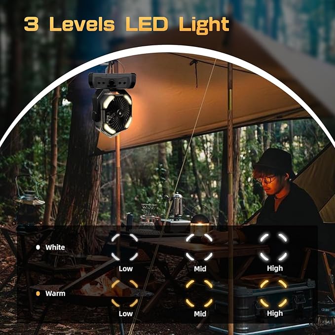 Oscillating Misting Fan Battery Powered- 20000mAh Rechargeable,Blow Cold Air, 3 Spray Modes, LED Lantern, Portable Outdoor Fan for Pet Patio, BBQ, Travel, Gym Black