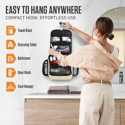 VENTURE 4TH Hanging Travel Toiletry Bag for Women & Men - Travel Organizer with Expandable Compartments & Removable Clear Pouch for Toiletries (Beige)