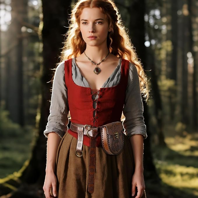 Nordic Embossed Belt Pouch Vintage Portable Waist Bag Renaissance Belt Set Medieval Side Pack for Cosplay Accessories (Brown)