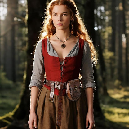 Nordic Embossed Belt Pouch Vintage Portable Waist Bag Renaissance Belt Set Medieval Side Pack for Cosplay Accessories (Brown)