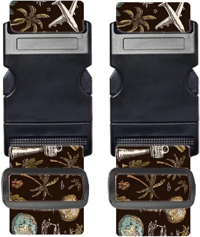 Nuxovilar Luggage Straps of 2 Set Travel Elements Pattern, 1.96x90.5 inches - Luggage Straps for Suitcases, Perfect for Global Travel, Adventures, Business Trips