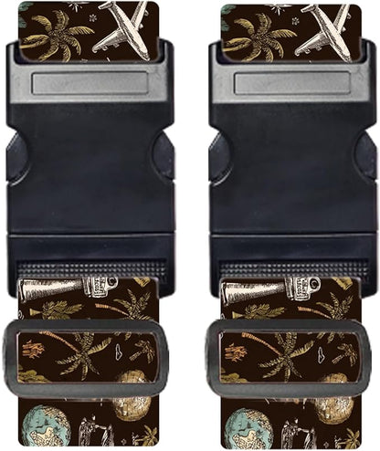 Nuxovilar Luggage Straps of 2 Set Travel Elements Pattern, 1.96x90.5 inches - Luggage Straps for Suitcases, Perfect for Global Travel, Adventures, Business Trips