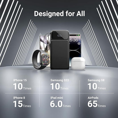 Portable Charger Power Bank 50000mAh- 7 Outputs & 3 Inputs USB-C PD 22.5W Fast Charging Powerbank Battery Pack with Built-in Cables and Ports LED Display for iPhone 16 15 14 13 Samsung Android iPad