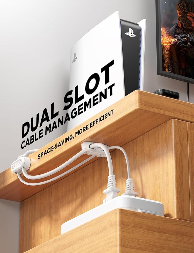 Magnetic Cable Clips - Chfeila 8Pack [Dual Slot] [360°Rotating & Twist-Lock] Cord Management, Adhesive Phone Charging Keeper, Wire Organizer Holder for Nightstand, Home Office Desk Accessories Decor