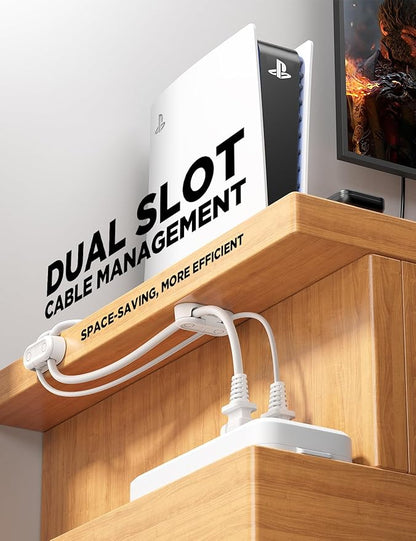 Magnetic Cable Clips - Chfeila 8Pack [Dual Slot] [360°Rotating & Twist-Lock] Cord Management, Adhesive Phone Charging Keeper, Wire Organizer Holder for Nightstand, Home Office Desk Accessories Decor