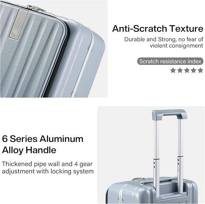 Hanke 16 Inch Underseat Carry On Suitcases with Wheels,Lightweight Hard Shell Carry on Luggage for Weekender,Top Opening Small Suitcase,Travel Luggage for Womem Men,Grey