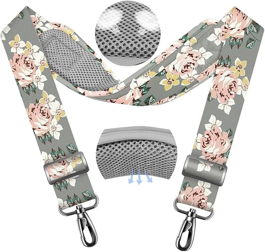ZINZ 79.5" Universal Strap with Ultra-Thick Fixed Breathable Pad - Adjustable Heavy-Duty Shoulder Strap for Laptop, Crossbody, Luggage, Gym, Camera Bag and More,Gray Flower