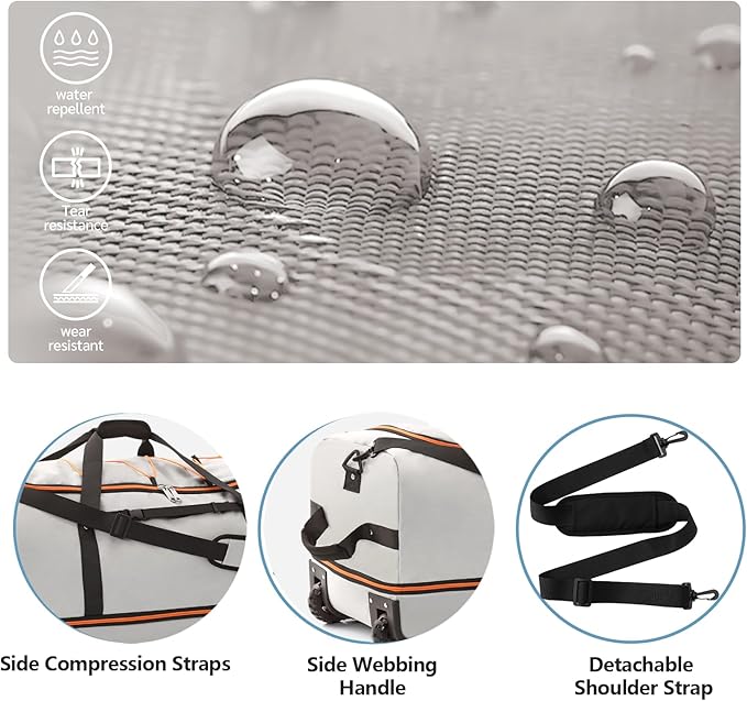 32” 1680D Oxford Foldable Duffle Bag with 2 Wheels,110L to 140L Expandable Soft Sided Rolling Travel Bag,Grey