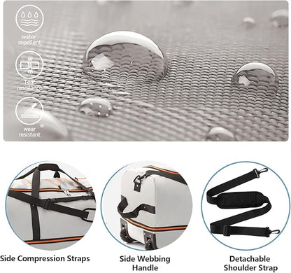 32” 1680D Oxford Foldable Duffle Bag with 2 Wheels,110L to 140L Expandable Soft Sided Rolling Travel Bag,Grey