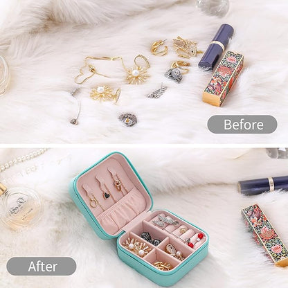 Mini Jewelry Case, Small Travel Jewelry Organizer, Portable Jewelry Box Mini Storage Organizer Display Box For Rings Earrings Necklaces (4Color-4pack)