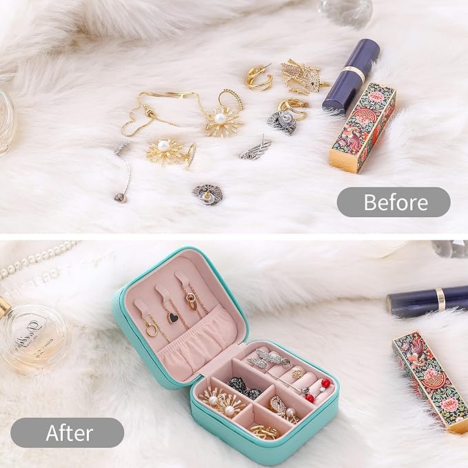 Mini Jewelry Travel Case, Small Jewelry Organizer, Portable Mini Storage Box for Rings, Earrings, Necklaces, Gift for Mother Mom, Girl, Daughter, Sisters, Bridesmaids, Mother's Day Gift (Blue-4pcs)