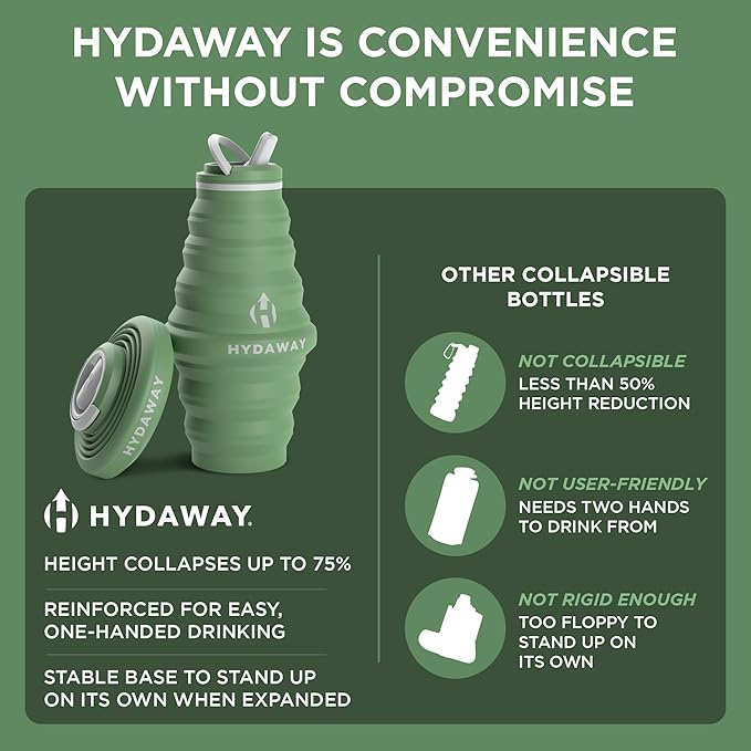 HYDAWAY 25oz Collapsible Water Bottle - BPA-Free, Leakproof, Lightweight, and Space-Saving - Perfect for Hiking, Travel, and All-Day Hydration