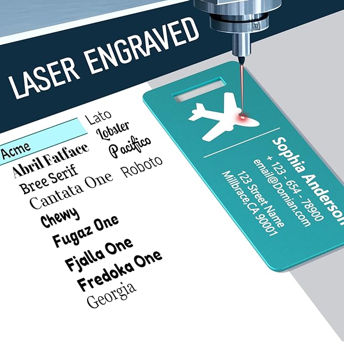 4 Personalized Metal Luggage Tags, Laser Engrave Name and Logo, Custom Aluminum Suitcase Tags with Steel Ring, for Travel, Backpack, Baggage (Lake Blue)