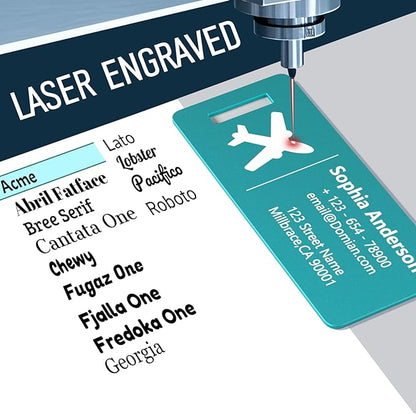 4 Personalized Metal Luggage Tags, Laser Engrave Name and Logo, Custom Aluminum Suitcase Tags with Steel Ring, for Travel, Backpack, Baggage (Lake Blue)