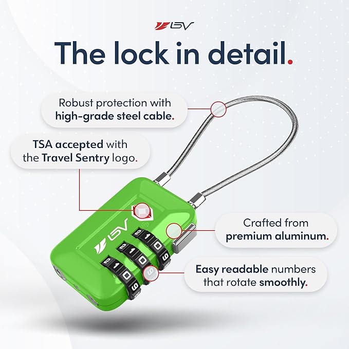 TSA Accepted Luggage Travel Lock, Set-Your-Own Combination Lock for School Gym Locker, Luggage Suitcase Baggage Locks, Filing Cabinets, Toolbox, Case (Green, 6 Pack)