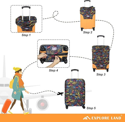 Explore Land Travel Luggage Cover Suitcase Protector Fits 18-22 Inch Case (Stamp, S)
