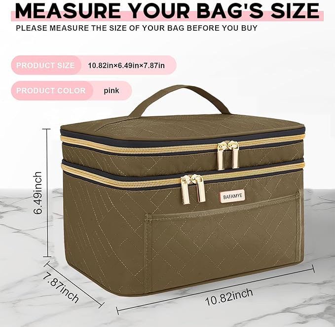 Makeup Bag Women, 8.8L Large Cosmetic Train Case, Make up Bags Organizer Box Travel-Size Accessories Bottles, Brushes, and Skin Care Products, Toiletry Bag for Women Pink 2.33 GAL
