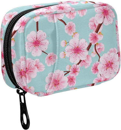 Fustylead Pink Cherry Flower Pill Organizer Travel Portable Zipper Cloth Bag for Holding Weekly Supplements Vitamins and Fish Oils