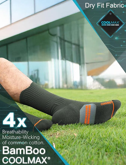 Mens Bamboo Viscose Crew Compression Running Socks Athletic Hiking Cushioned Wicking Anti-Blister Seamless