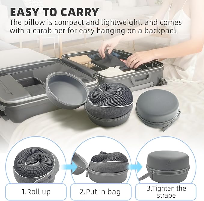 Memory Foam Travel Pillow,U-Shaped Neck Pillow for Sleeping Airplane and Car, with Portable Storage Case, Soft & Breathable, Provides Head & Neck Support