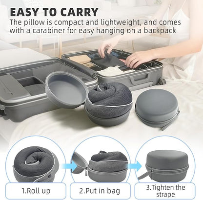 Memory Foam Travel Pillow,U-Shaped Neck Pillow for Sleeping Airplane and Car, with Portable Storage Case, Soft & Breathable, Provides Head & Neck Support