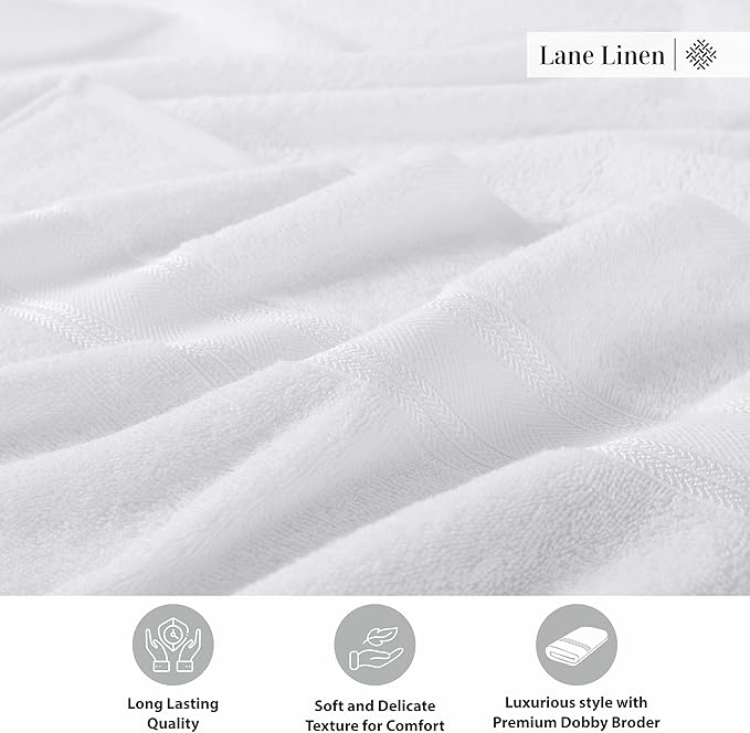 LANE LINEN 100% Cotton 4 Pack Bath Towels (30"x60") - Zero Twist, Cotton - Large Towels for Bathroom - Quick Drying, Highly Soft & Absorbent Shower Towel Set - Hotel & Spa Quality - White Towel Set